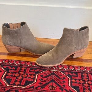 Joie Taupe Suede Ankle Booties with Stacked Heel 7.5